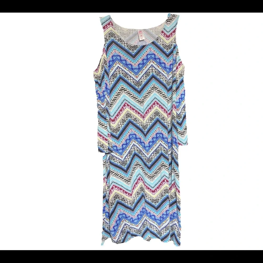 Justice chevron pattern blue & white cold stretchy soft shoulder dress size 18